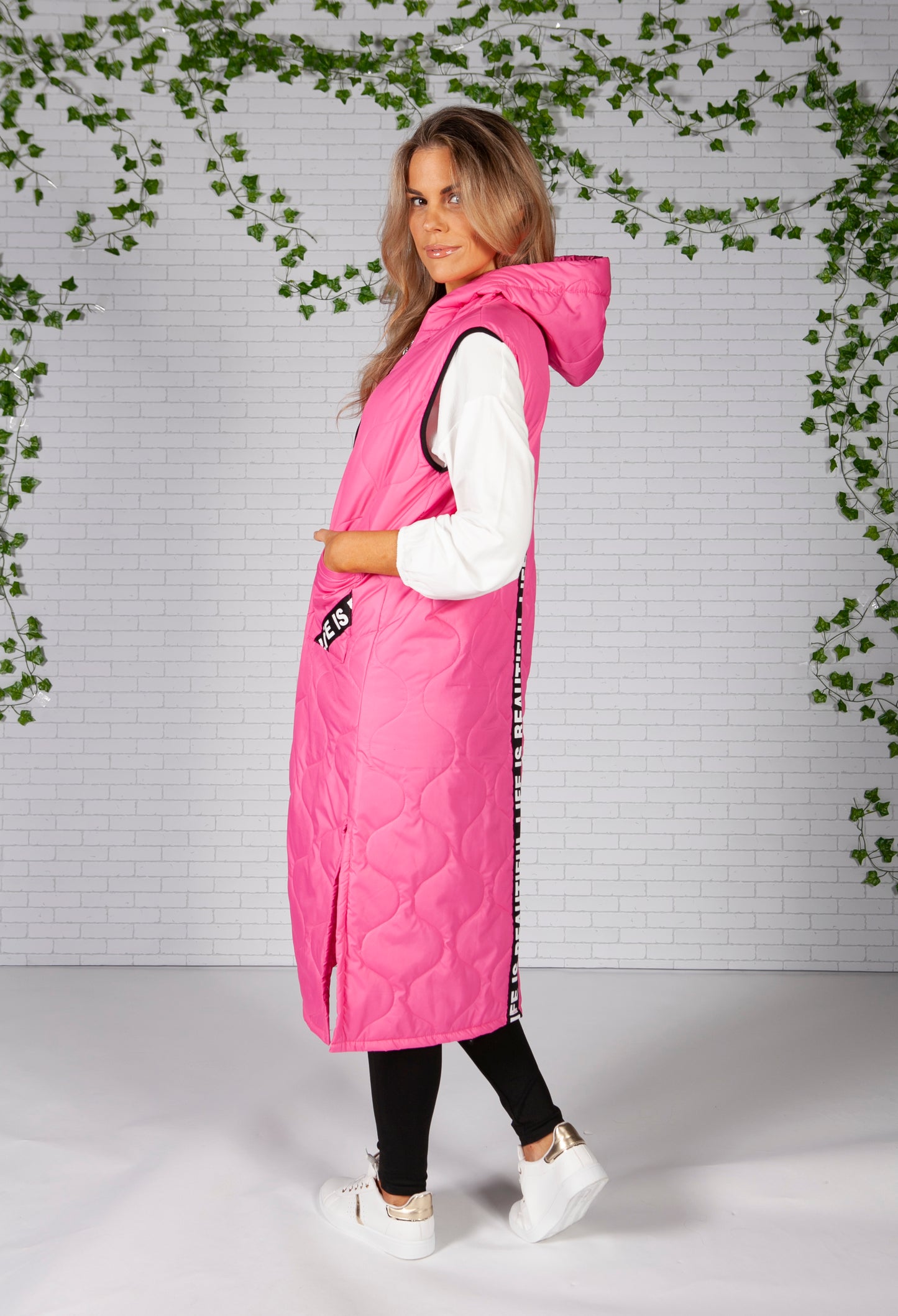 Hot Pink Long Quilted Gilet