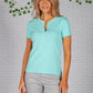 Turquoise Collarless Diamante Detail Top