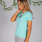 Turquoise Collarless Diamante Detail Top