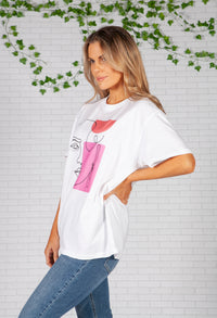 Abstract Face Print White T-Shirt