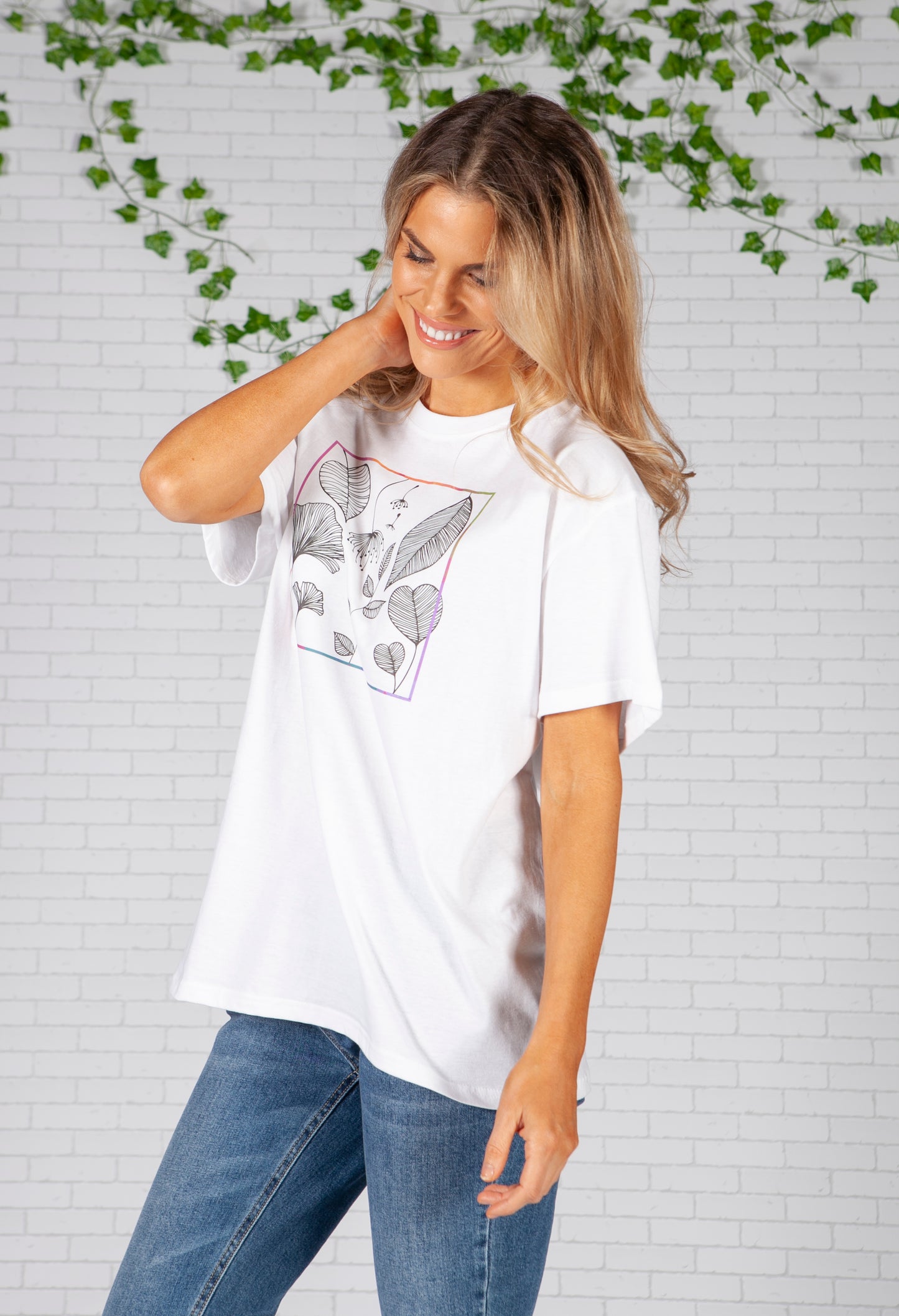 Leaf Print White T-Shirt