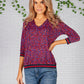 Red and Blue Printed V-neck Top