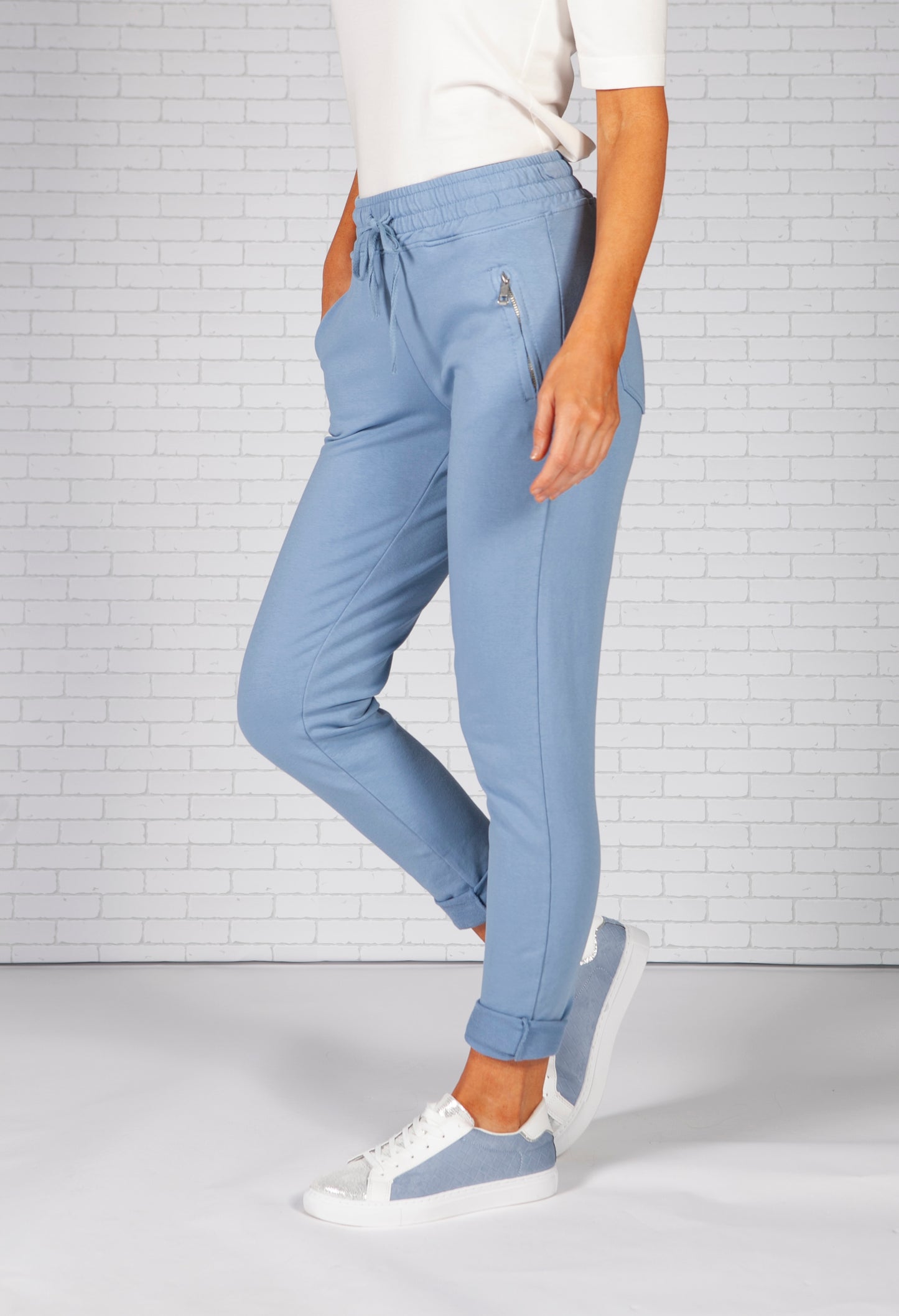 Light Blue Joggers with Side Zip Pockets