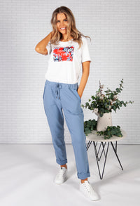 Cornflower Blue Joggers with Satin Detail Side Stripe