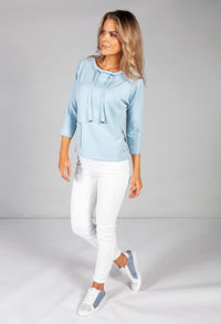 3/4 Sleeve Sweatshirt With Patch Pocket Detail in powder blue