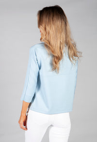 3/4 Sleeve Sweatshirt With Patch Pocket Detail in powder blue