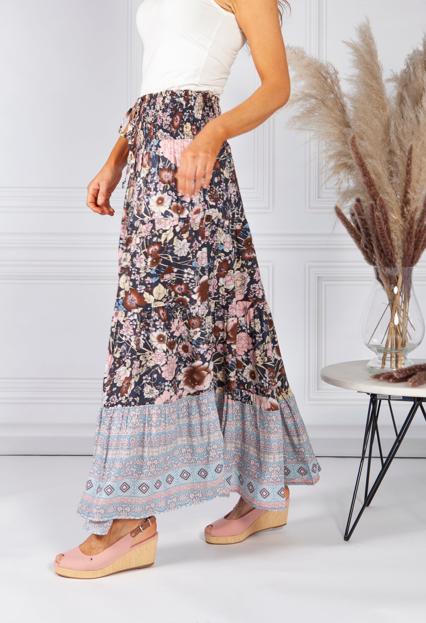 Vintage Tiered Floral Print Skirt