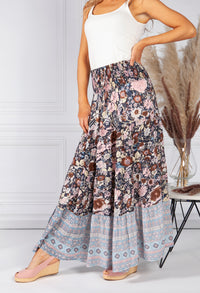 Vintage Tiered Floral Print Skirt