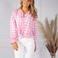 Pink Tied Hem Gingham Blouse