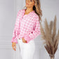 Pink Tied Hem Gingham Blouse