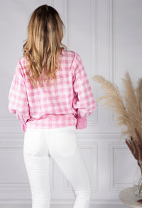 Pink Tied Hem Gingham Blouse