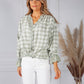 Light Green Tied Hem Gingham Blouse