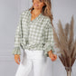 Light Green Tied Hem Gingham Blouse