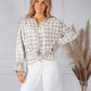 Beige Tied Hem Gingham Blouse