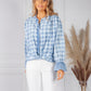 Blue Tied Hem Checked Blouse