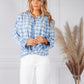 Blue Tied Hem Checked Blouse