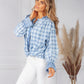 Blue Tied Hem Checked Blouse