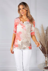 Tropical Stripe Coral Print Top