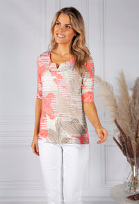 Tropical Stripe Coral Print Top