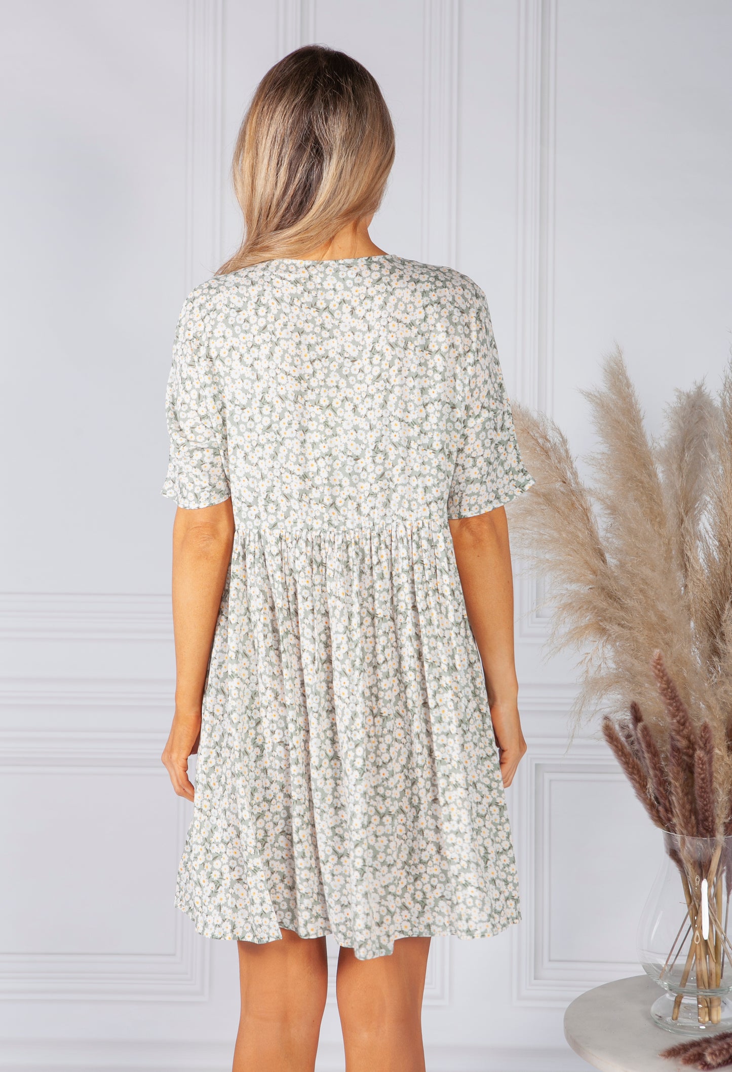 Sage Flower Print Dress