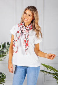 Red and White Leopard Print Scarf