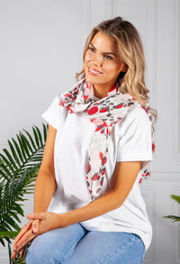 Red and White Leopard Print Scarf