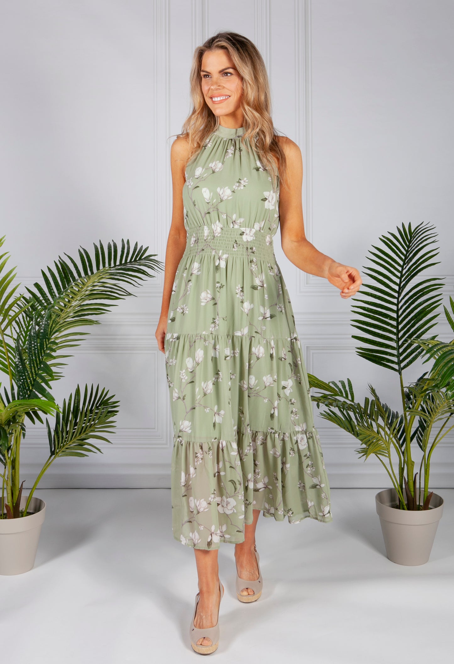 Sage Wall Flower Print Dress