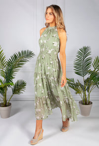 Sage Wall Flower Print Dress