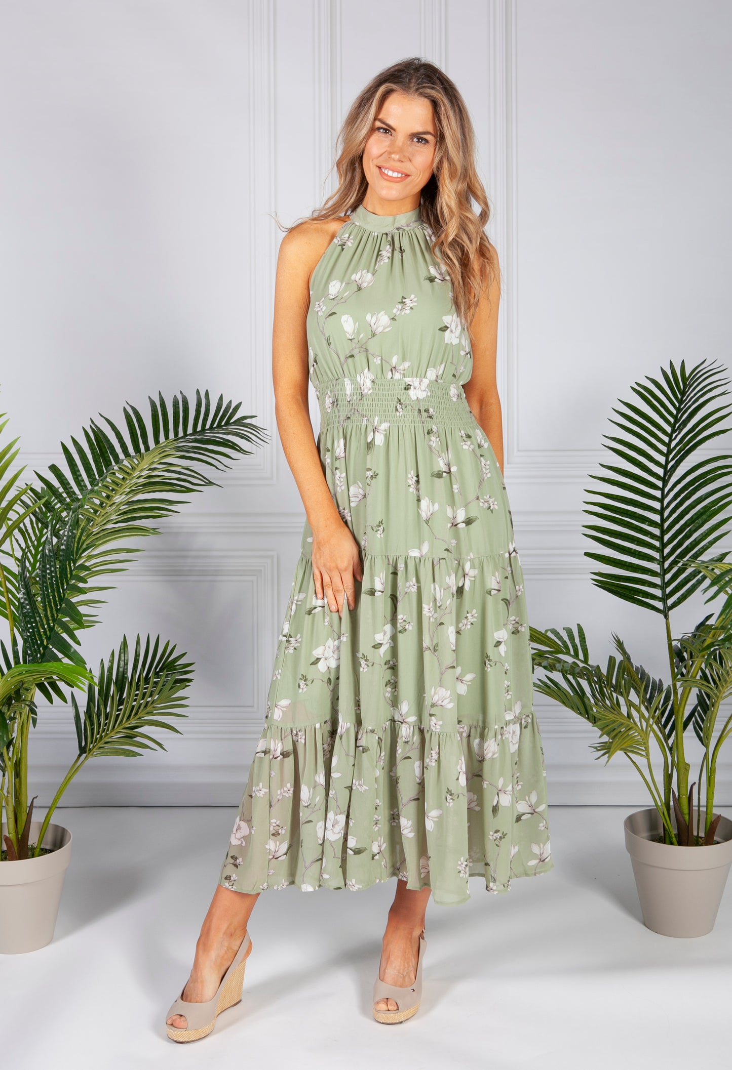 Sage Wall Flower Print Dress