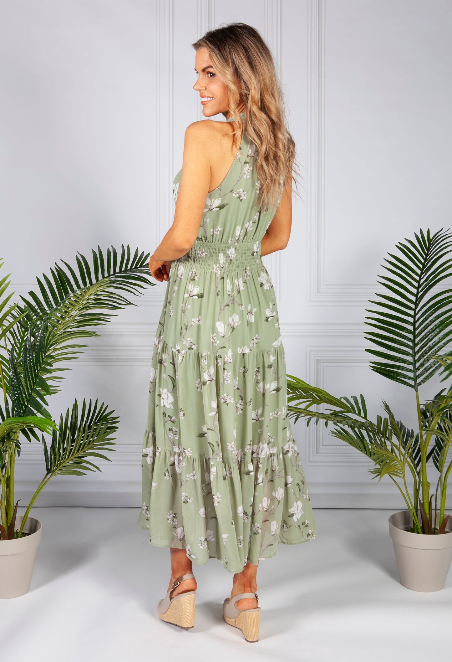 Sage Wall Flower Print Dress