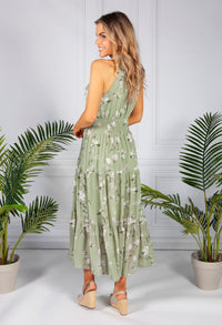 Sage Wall Flower Print Dress