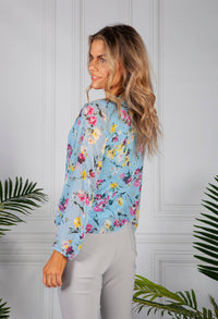 Textured Floral Print Blouse in Sky Blue