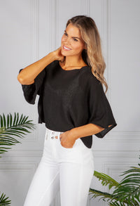 Black Lightweight Cropped Knit Pullover