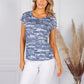 Denim Blue Cursive Print Top