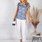 Denim Blue Cursive Print Top