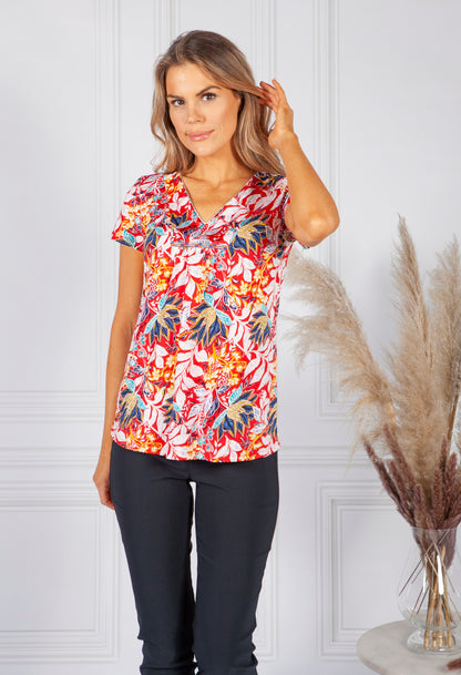 Red Breezy Leaf Print Top