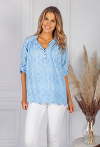 Sky Blue broderie anglaise Blouse