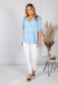 Sky Blue broderie anglaise Blouse