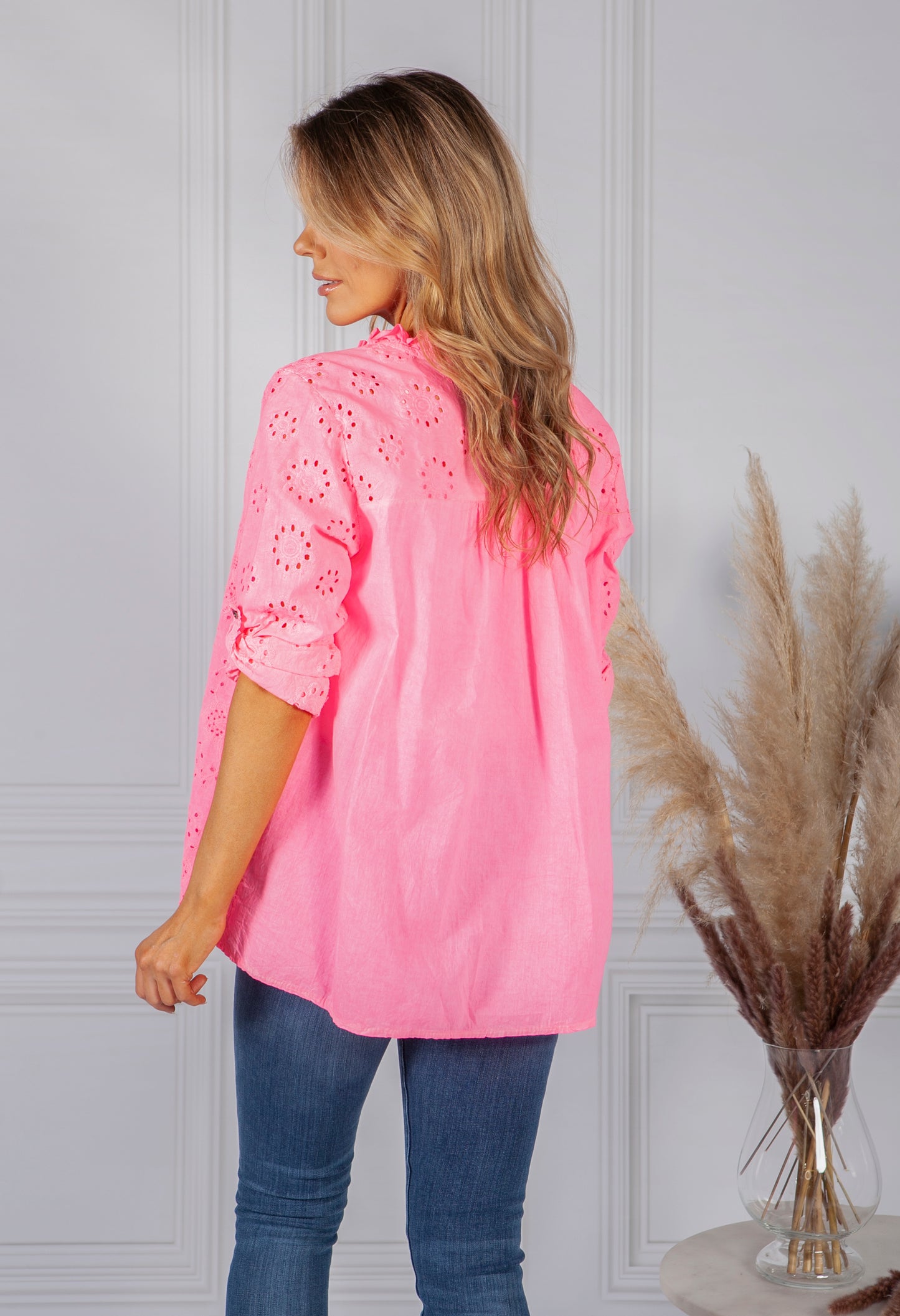 Bright Pink Broderie Anglaise Blouse