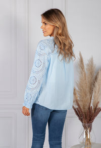 Ruffle Broderi Anglaise Blouse in Sky Blue