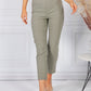 KHAKI GREEN MAGIC SHAPE CROPPED TURN UP TROUSERS