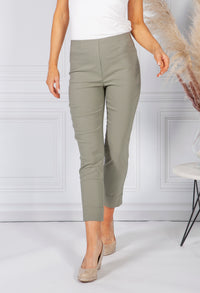 KHAKI GREEN MAGIC SHAPE CROPPED TURN UP TROUSERS