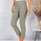 KHAKI GREEN MAGIC SHAPE CROPPED TURN UP TROUSERS