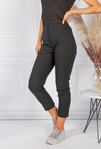 Black MAGIC SHAPE CROPPED TURN UP TROUSERS