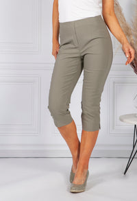 KHAKI GREEN MAGIC SHAPE CAPRIS WITH DIAMANTE DETAIL