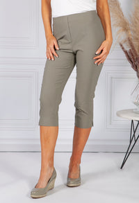 KHAKI GREEN MAGIC SHAPE CAPRIS WITH DIAMANTE DETAIL