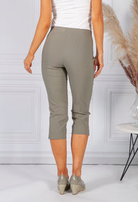 KHAKI GREEN MAGIC SHAPE CAPRIS WITH DIAMANTE DETAIL