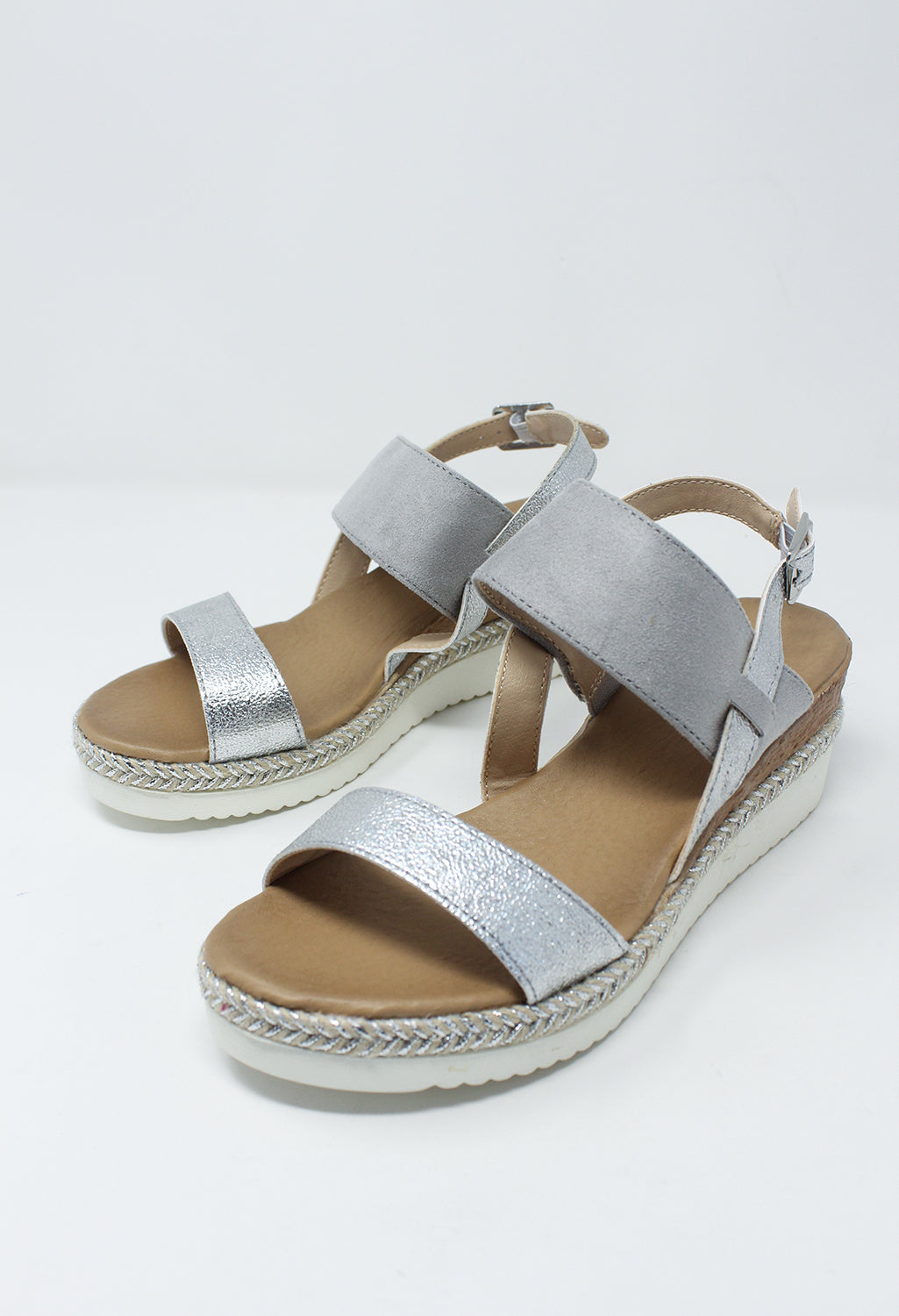 Light Grey Mid Wedge Strap Sandal