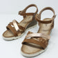 Tan Mid Wedge Cross Over Strap Sandal