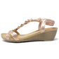 Rose Gold Mid Wedge T Strap Sandal